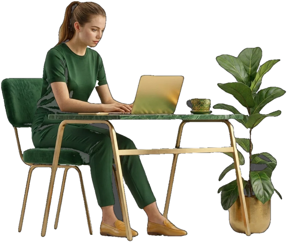 An author writing her book at her desk